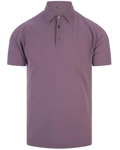 Zanone Lilac Cotton Short-Sleeved Polo Shirt - Purple