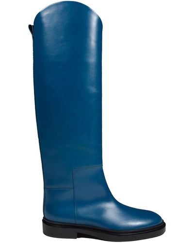 Jil Sander Almond-toe Knee-length Boots - Blue