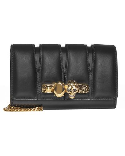 Alexander McQueen Skull Quilted Clutch Bag With Four Ring Handle And Chain-link Strap - Black