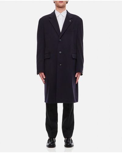 Tagliatore Single Breasted Coat In Blue Wool And Cashmere - Black