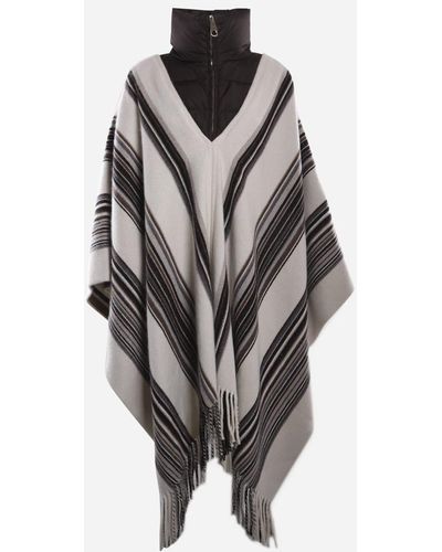 Chloé Cashmere And Silk Poncho With Contrasting Insert And All-over Striped Pattern - Brown