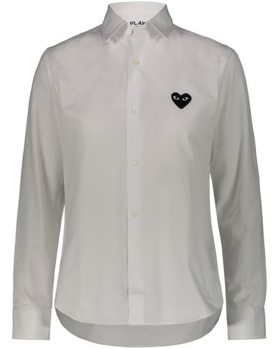 COMME DES GARÇONS PLAY Cotton Poplin Shirt With Black Embroidered Heart Clothing - Gray