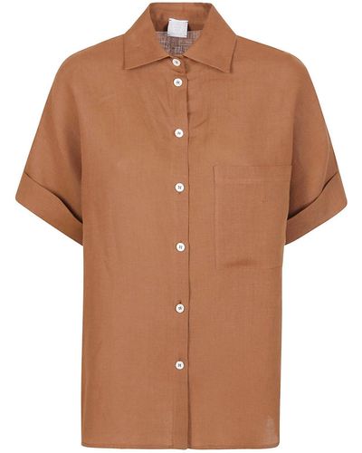 Eleventy Short-Sleeved Button-Up Shirt - Brown