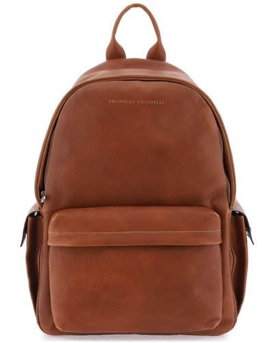 Brunello Cucinelli Grained Leather Backpack - Brown