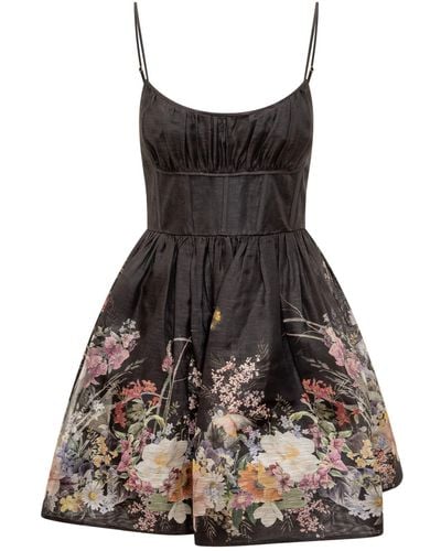 Zimmermann Dress With Natura Ruched Motif - Black