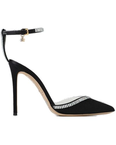 Elisabetta Franchi Rhinestone-Embellished Ankle Strap Pumps - Black