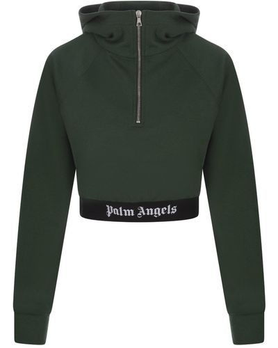 Palm Angels Crop Zip-Up Hoodie With Logo Band - Green