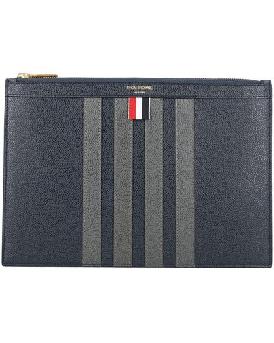 Thom Browne Pebble Grain Leather 4 Bar Small Document Holder - Gray