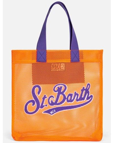 Mc2 Saint Barth Mesh Shopper Bag With Front Terry Embroidery - Orange