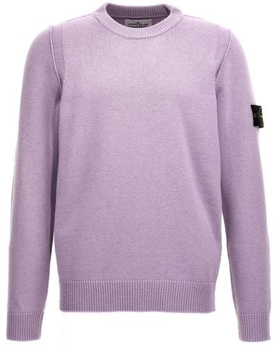 Stone Island Logo Badge Sweater - Purple
