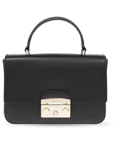 Furla Metropolis Push-lock Detailed Mini Top Handle Bag - Black