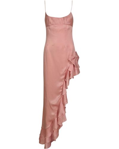 Alessandra Rich Asymmetric Ruffled Midi Dress - Pink