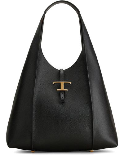Tod's Hobo Bag In Black Hammered Leather