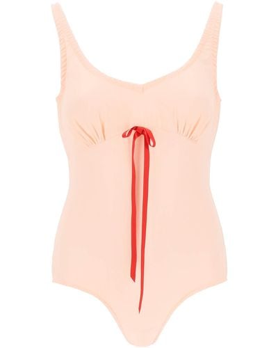 Simone Rocha Silk Blend Bodysuit With Bow Detail - Pink
