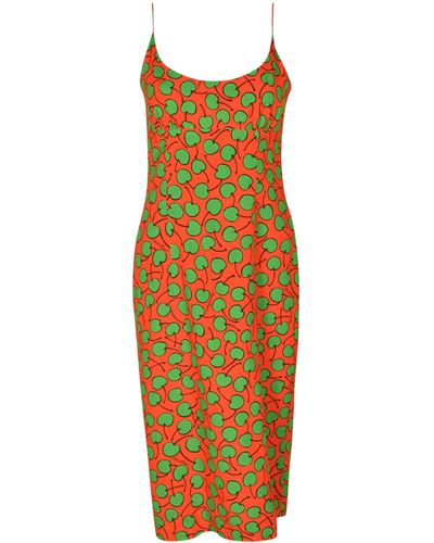 Moschino Cherry Monogram Print Dress - Orange