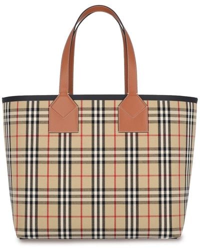 Burberry Large London Checked Tote - White