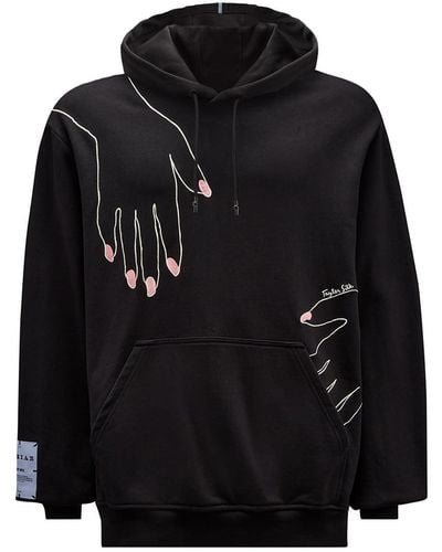 McQ Man Black Hoodie With Taylor Silk Edition Hands Embroidery