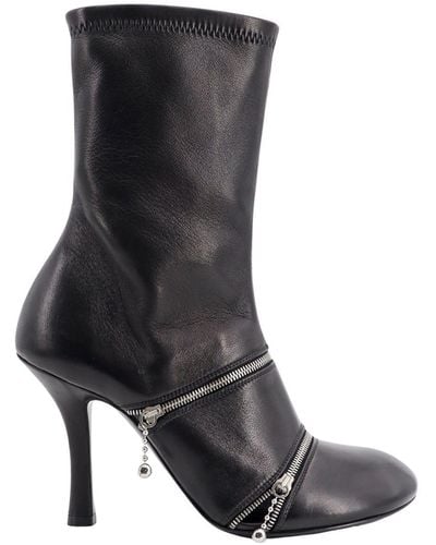 Burberry Leather Peep Boots - Black