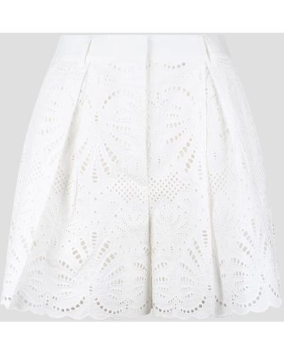 Self-Portrait Cotton Embroidery Shorts - White