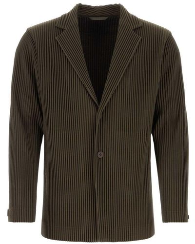 Homme Plissé Issey Miyake Single Breasted Tailored Pleats Jacket - Green