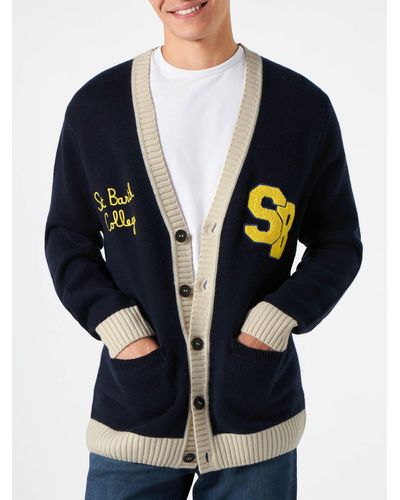 Mc2 Saint Barth Knitted Cardigan With Patch And St. Barth University Embroidery - Black