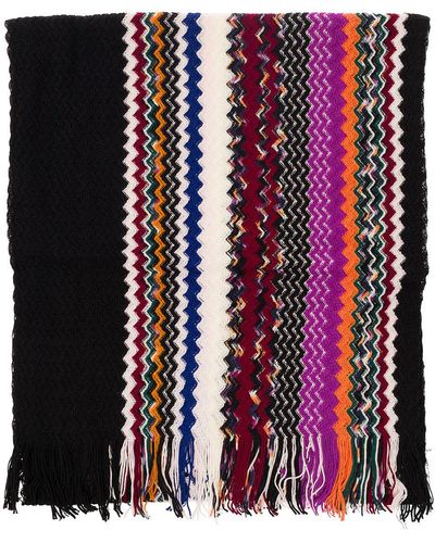 Missoni Multicolor Scarf With Zigzag Motif And Fringed Hem In Wool Blend Woman - Black