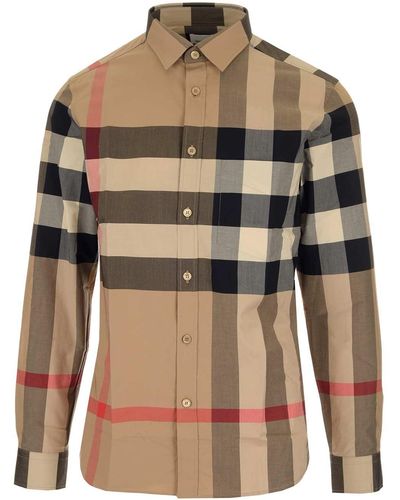 Burberry Somerton Macro-check Poplin Shirt - Brown