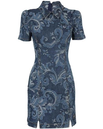 Versace Embroidered Mini Dress - Blue