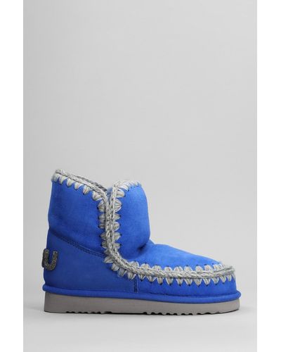 Mou Eskimo 18 Low Heels Ankle Boots In Blue Suede