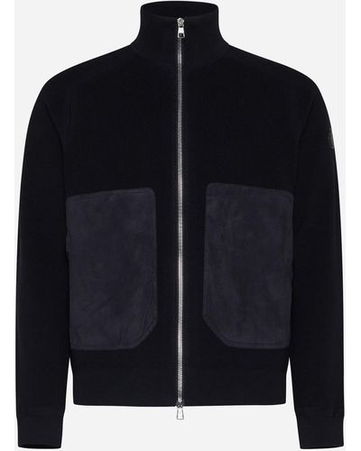Moncler Knit And Suede Cardigan - Black