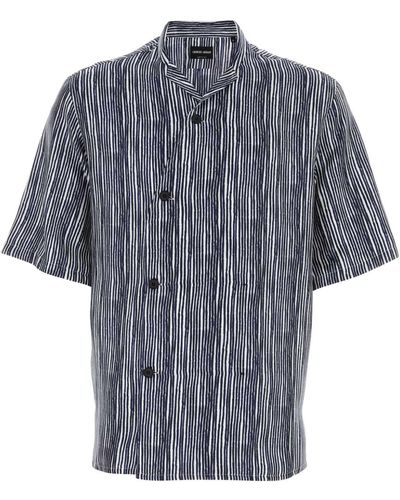 Giorgio Armani Embroidered Satin Shirt - Blue