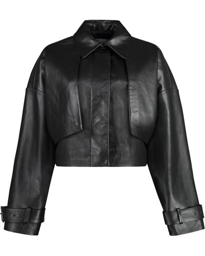 Calvin Klein Cropped Leather Jacket - Black