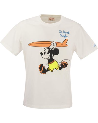 Mc2 Saint Barth Cotton T-Shirt With Mickey M. Surfer Print - White