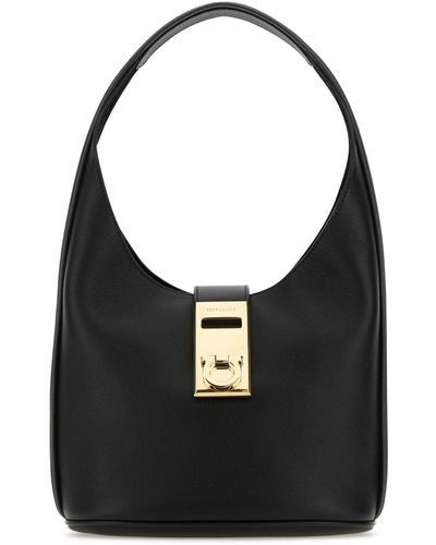 Ferragamo Leather Medium Hobo Handbag - Black