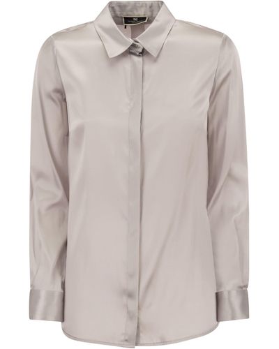 Elisabetta Franchi Straight Silk Satin Shirt - Grey