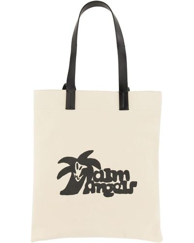 Palm Angels Cotton Canvas Shopping Bag - Natural