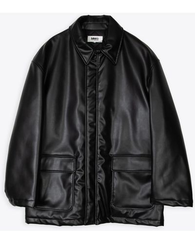 MM6 by Maison Martin Margiela Kaban Black Syntethic Leather Car-coat With Back Logo