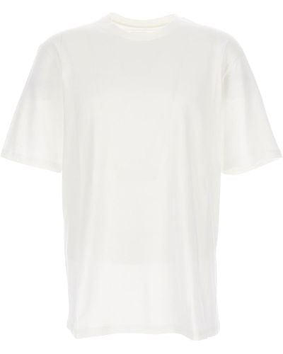 Jil Sander White Back Print Short-sleeved T-shirt In Cotton Paired With A White Long-sleeved Sheer T-shirt In Technical Fabric Man