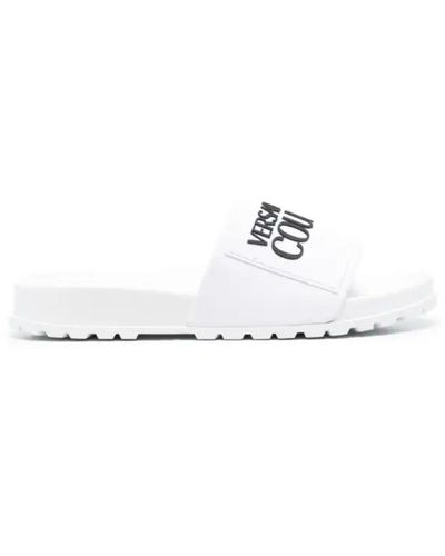 Versace Jeans Couture Embossed-logo Slides - White