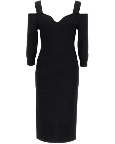 Hervé Léger 'Icon Notched Bateau Midi' Dress - Black