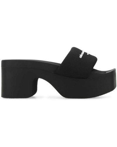 Alexander Wang Logo-Print Strap Heel Sandals - Black