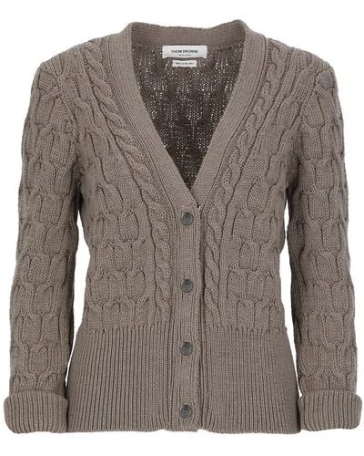 Thom Browne Crisscross Cable Stitch Cardigan - Brown