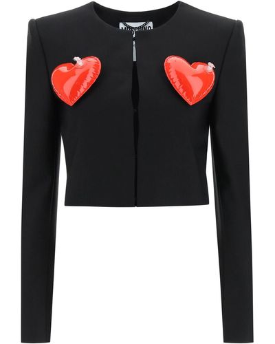 Moschino Cropped Jacket With Inflatable Hearts - Black