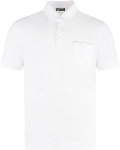 ZEGNA Short Sleeve Cotton Pique Polo Shirt - White