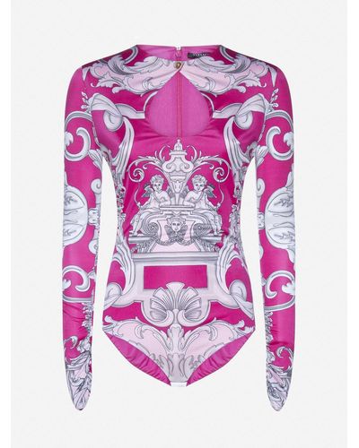 Versace Baroque Print Cutout Bodysuit - Pink