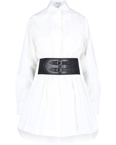 Alaïa Belt Detail Dress - White