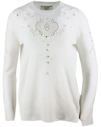 Ermanno Scervino Long-Sleeved Crewneck Sweater - White
