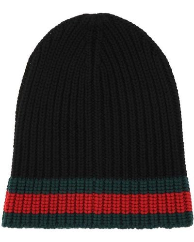Gucci Embroidered Wool Beanie Hat - Black