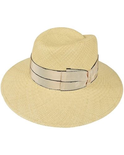 Borsalino Bow Logo Woven Hat - Natural