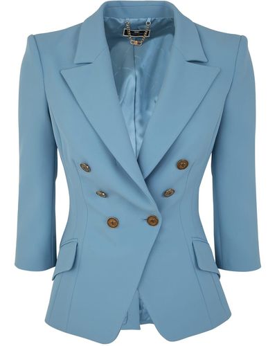 Elisabetta Franchi Double-breasted Blazer In Stretch Crepe - Blue
